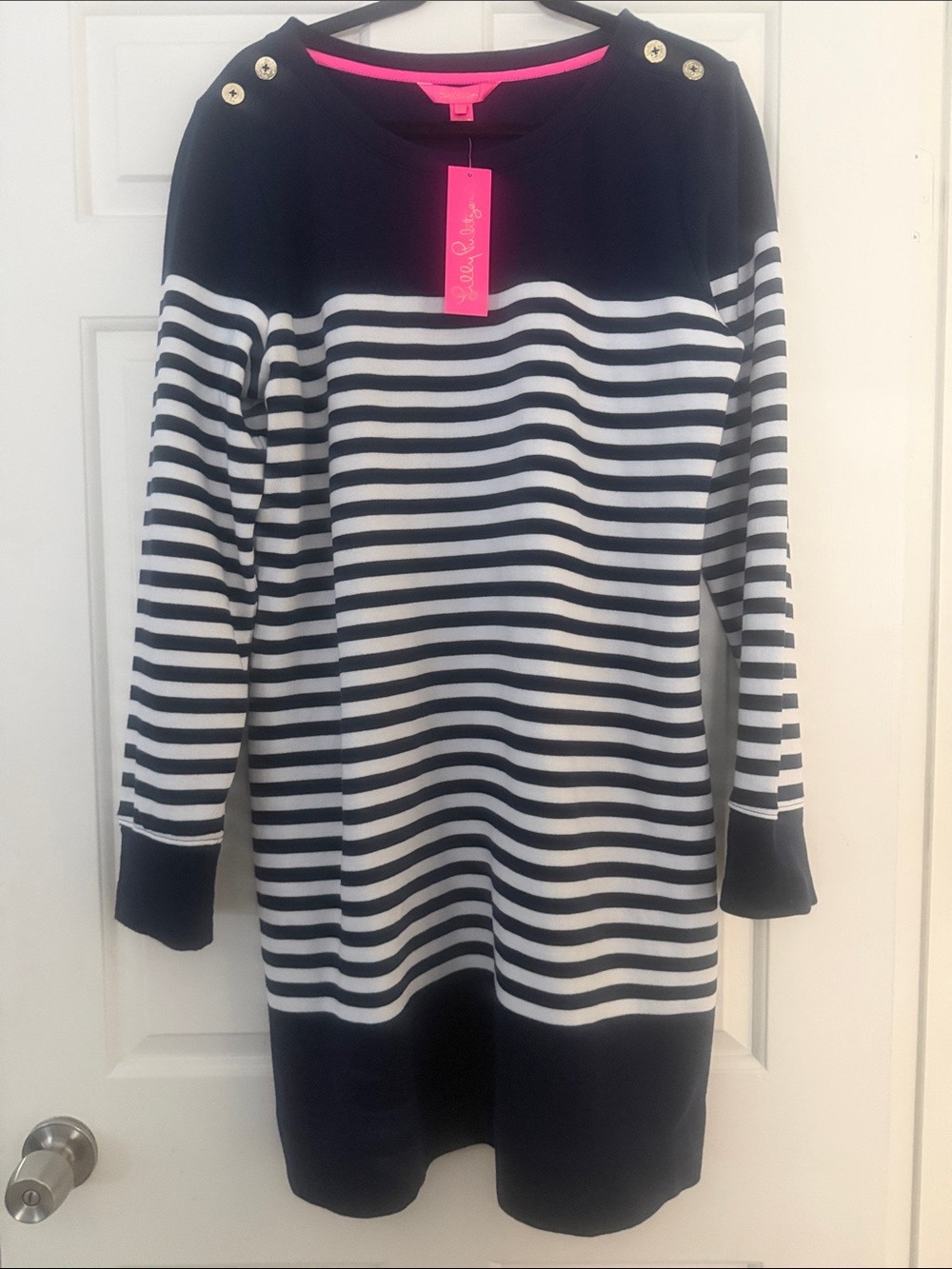 Lilly Pulitzer Kenley Navy and White Striped Long-Sleeve Dress - Picture 3 of 6